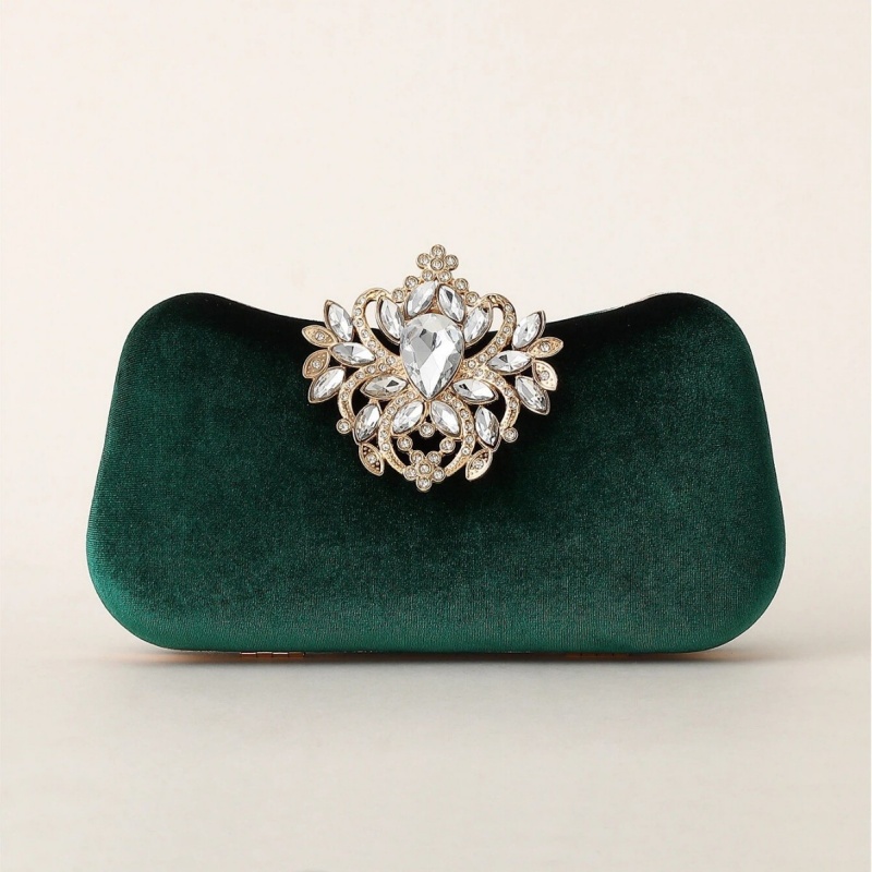 Women Bags Gold - Tas Clutch Beludru Hijau Tua Tas