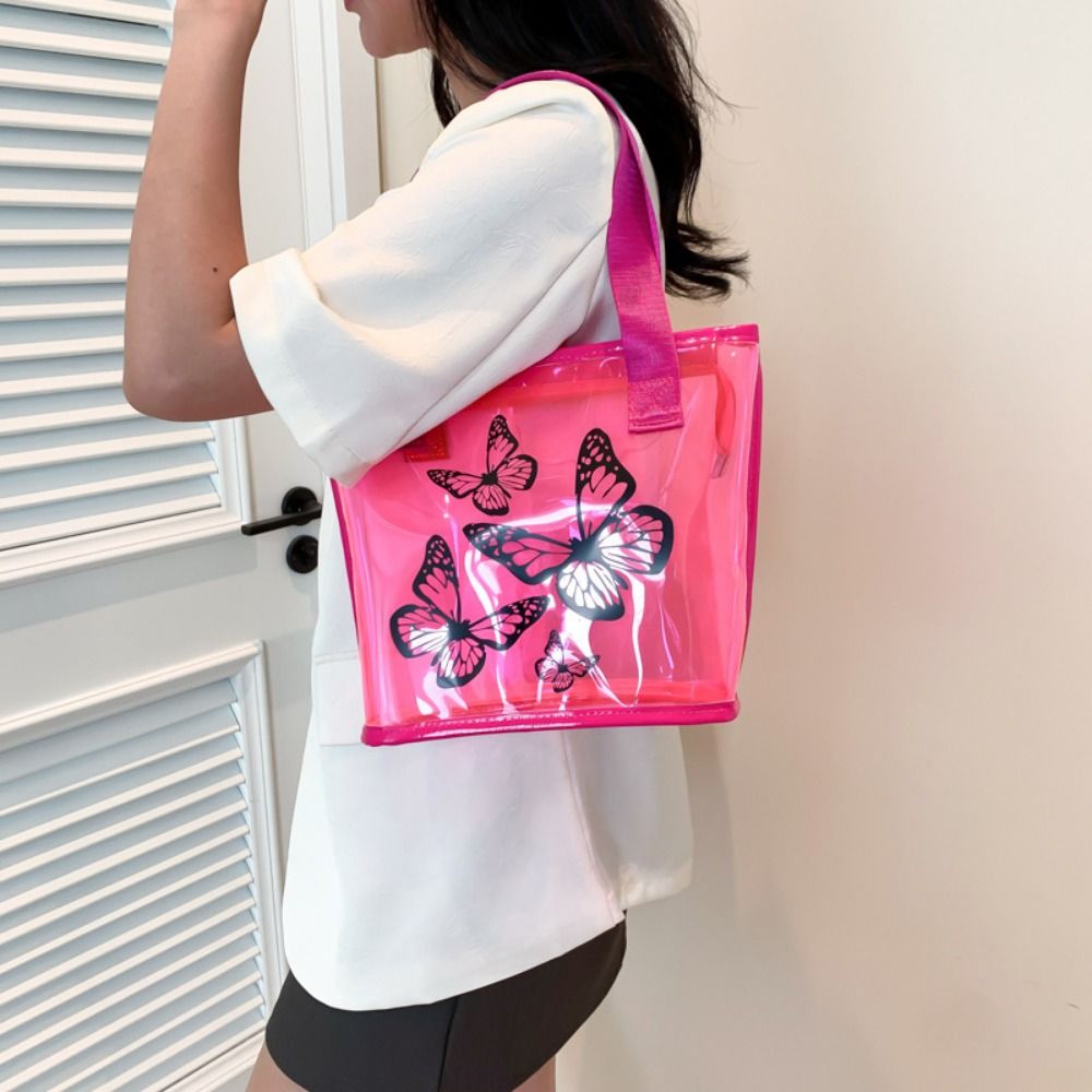 Jelly Bag Clear Pvc - Tas Tote Transparan Motif Kupu-kupu Tas