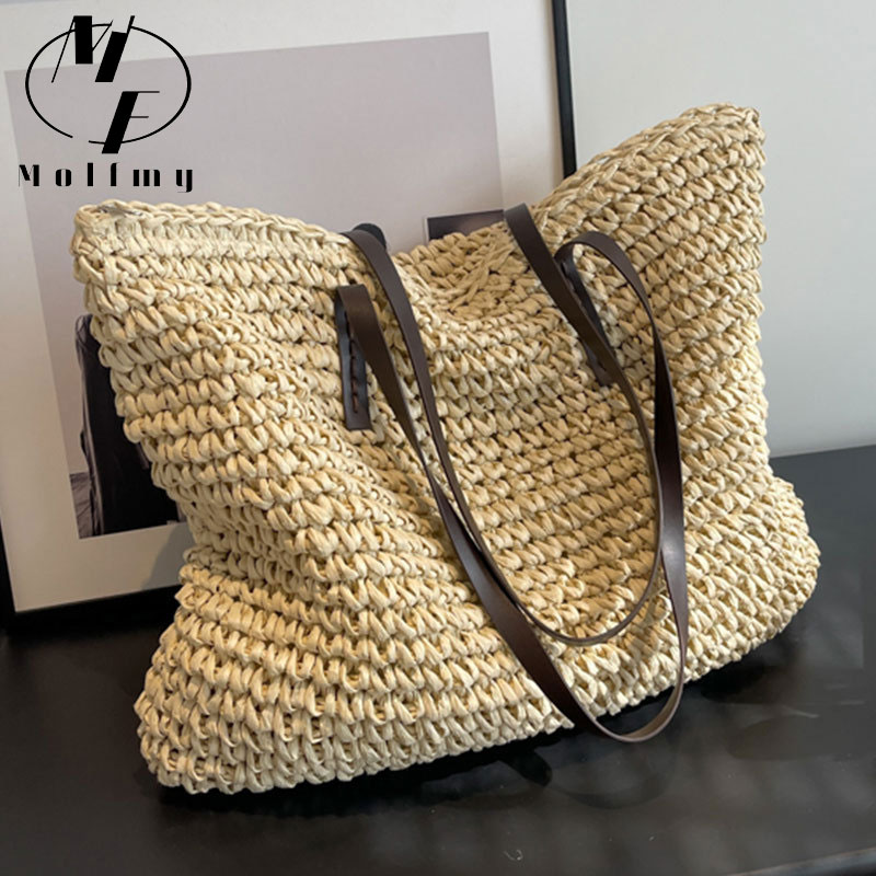 Woven Straw Bag - Tas Tote Anyaman Jerami, Tas Tangan