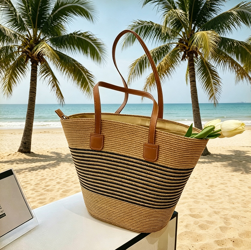 Woven Straw Bag - CLAREGQI Tas Jinjing Jerami Bergaris Wanita,