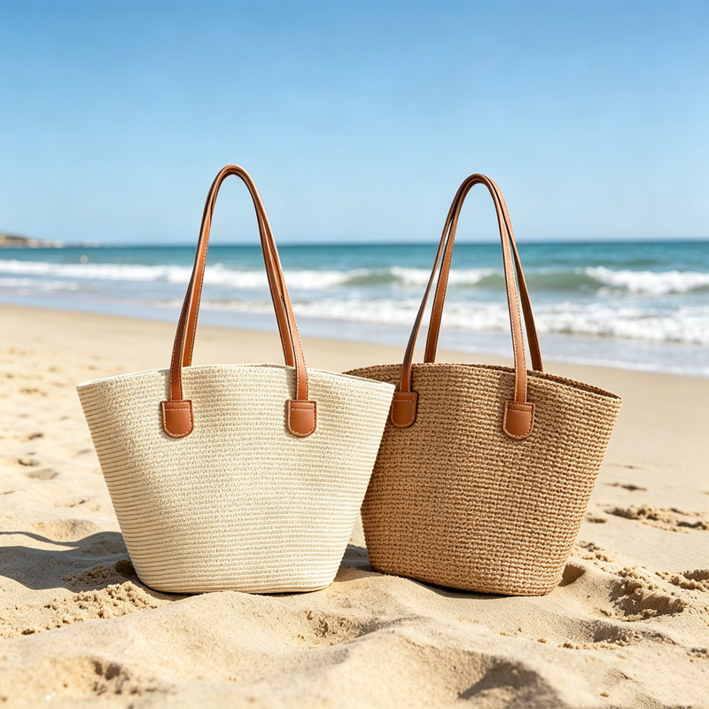 Woven Straw Bag - CLAREGQI Tas Jinjing Jerami Warna Solid