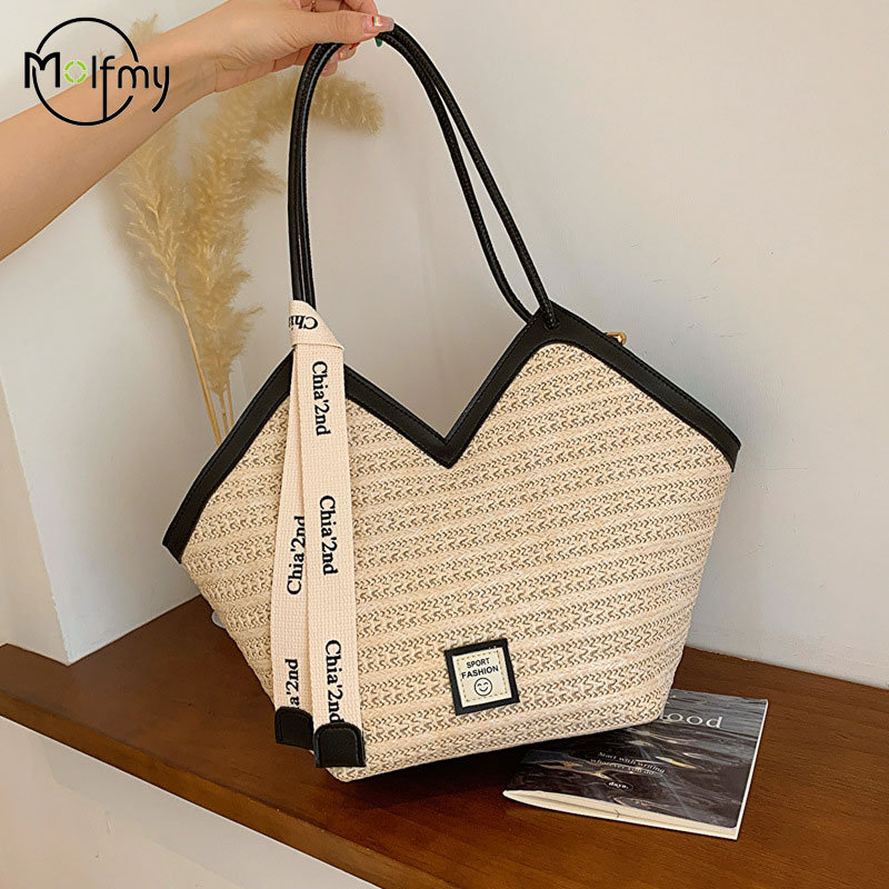 Tas Pantai Wanita Tas Tangan B - Woven Straw Bag ulasan dan harga