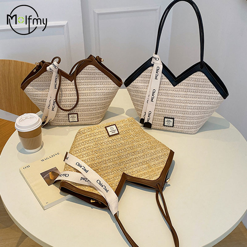 Tas Pantai Wanita Tas Tangan B - Woven Straw Bag ulasan dan harga